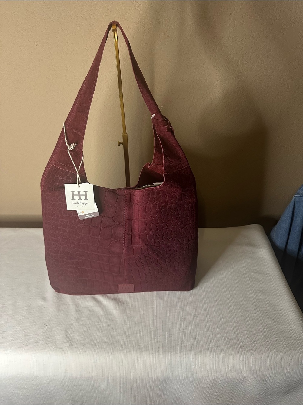 Haute Hippie Wine Croc-Embossed Shoulder Bag NWT